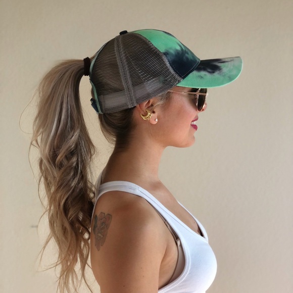 Blue tie dye high ponytail hat - Picture 3 of 7